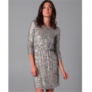 Alice & Olivia Hand Sewn Silver Sequin Cocktail Dress